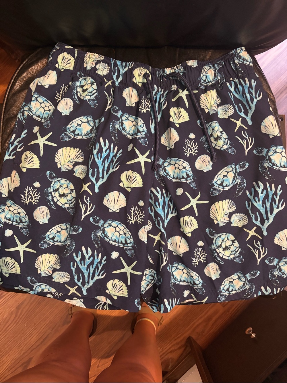 George Navy Blue Swim Trunks with Sea Turtle and Shell Print